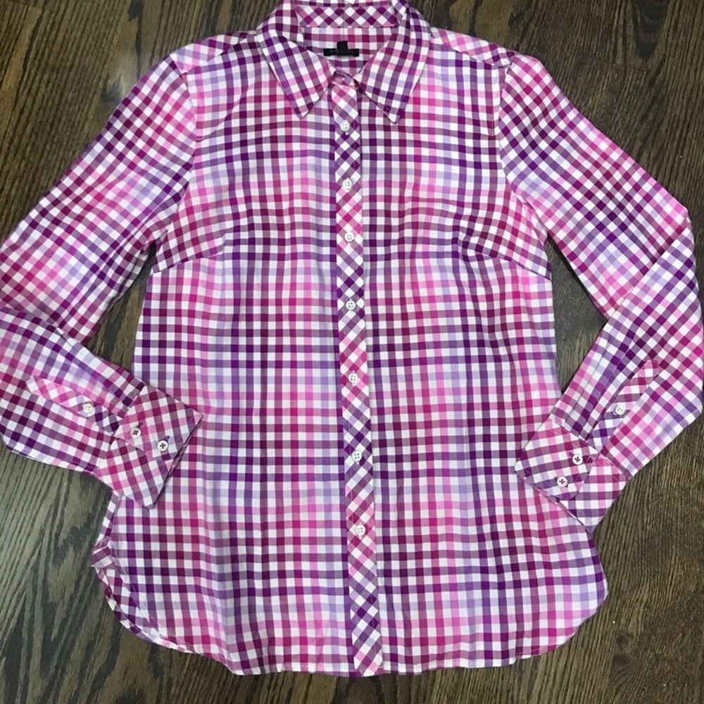 Talbots Pink Purple and White Checkered Button Down Shirt size small - Picture 2 of 12